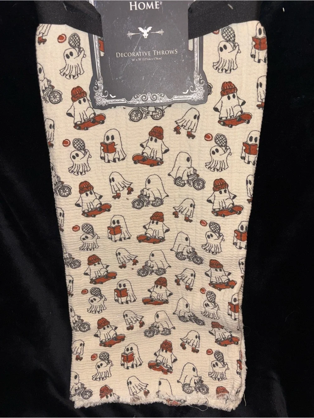 Sports Ghost Reading Books Throw Blanket by Well Dressed Home Halloween Fall NEW